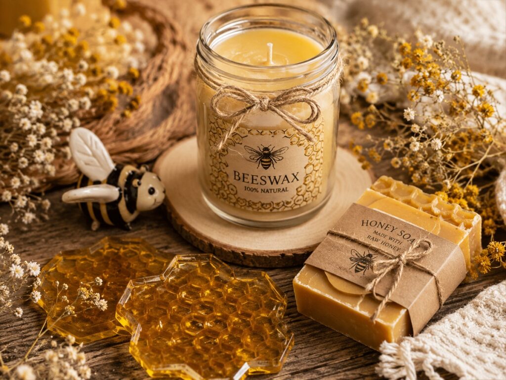 Bee-themed DIY crafts beeswax candles, honey soap, and resin coasters are popular handmade products to make money as a creative side hustle
